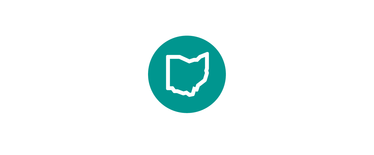 Teal circular icon with a white outline of the state of Ohio, representing local coverage, regional focus, or Ohio-based services and community connection.