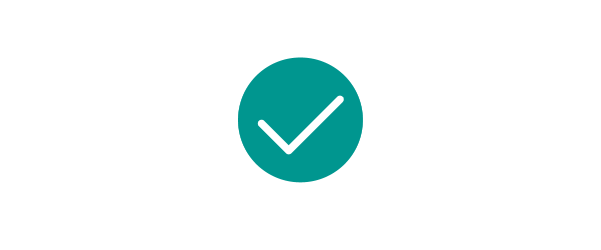 Teal circular icon with a white checkmark, symbolizing confirmation, success, approval, or completion of a task, action, or verified step.