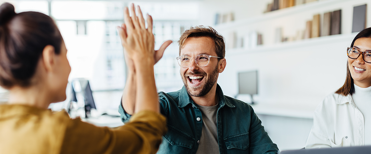 Coworkers High fiving