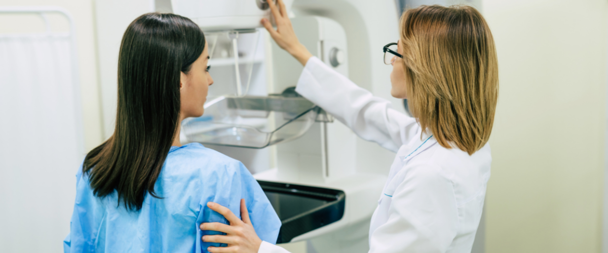 Women receiving a mammogram screening.