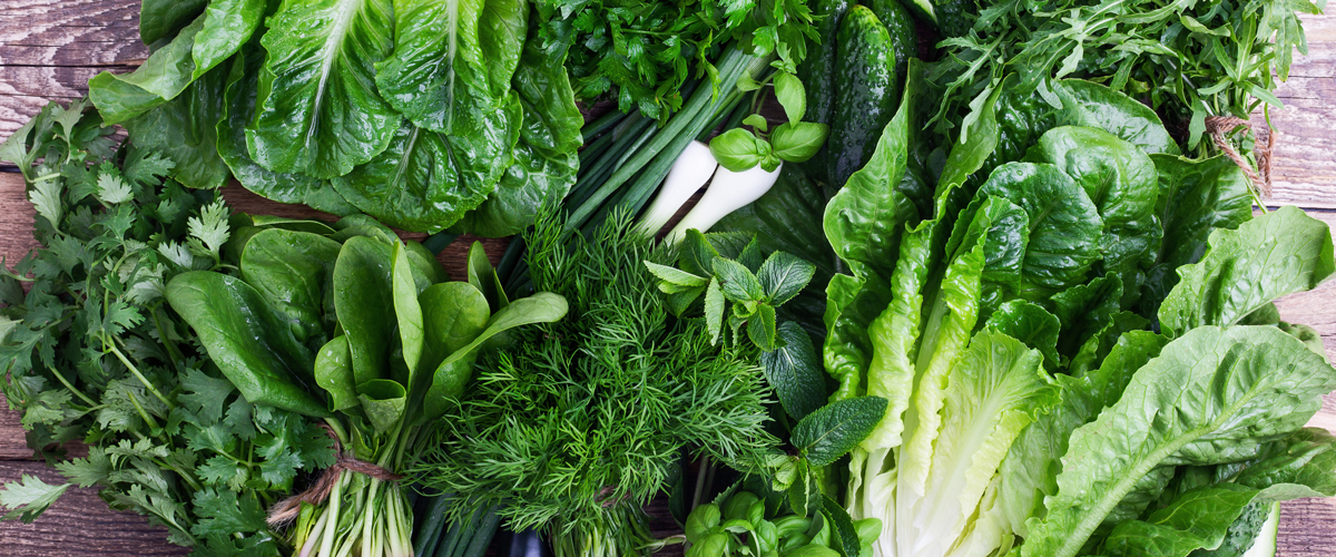 Mixed leafy green vegetables.