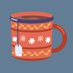 Grpahic icon of a mug filled with tea.