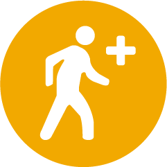 Walking person and plus sign icon