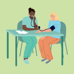 Icon of a doctor and patient.