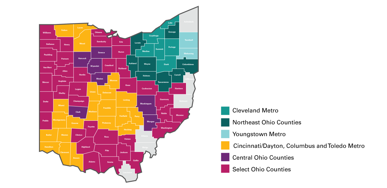 Map of Ohio counties.