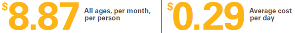 Vision plan costs $8.87 per month and 29 cents per day